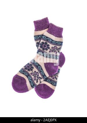 Winter wool socks on a white background. Stock Photo