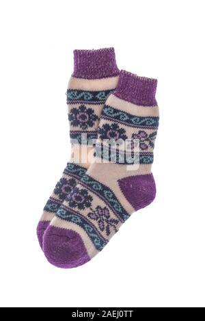 Winter wool socks on a white background. Stock Photo