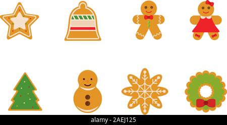 Set of gingerbreads icon Stock Vector