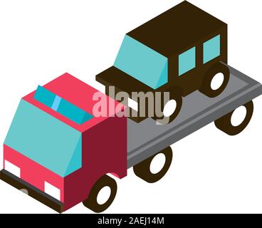 car towing truck service transport vehicle isometric icon vector illustration Stock Vector