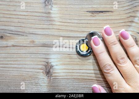 Home Alone Woman Watching On Peephole Door When Somebody Knocking