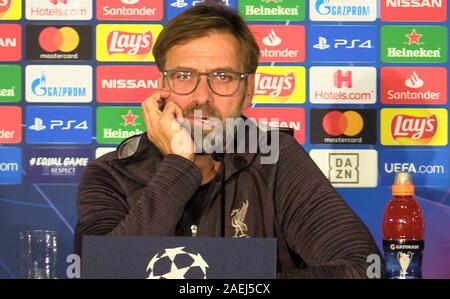 Screengrab taken from PA Video of Liverpool's manager Jurgen Klopp during the press conference at the Red Bull Arena, Salzburg. Stock Photo