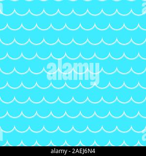 White line wave on a blue background. Seamless pattern of sea waves. Color vector illustration., White line wave on a blue background. Seamless patter Stock Vector