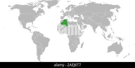 Algeria map highlighted in world map with green color vector background Stock Vector