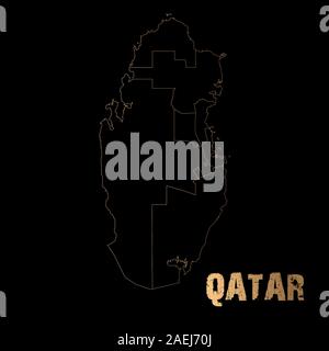 Modern qatar map golden outline vector background. Perfect for greeting card, calender, poster, sticker, backgrounds etc. Stock Vector