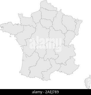 France map provinces highlighted boundaries vector illustration. Light gray color. Stock Vector