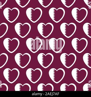 Qatar flag heart shape seamless pattern vector background Stock Vector