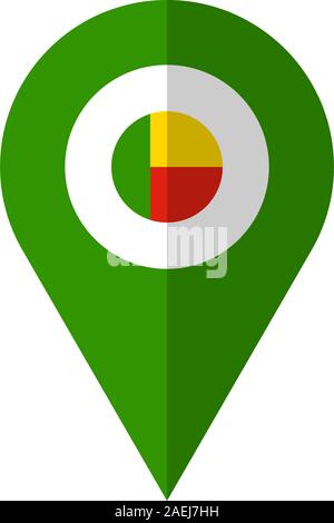Benin flag location pin icon pointer vector illustration. Perfect for sign, symbol, logo, icon, sticker etc. Stock Vector