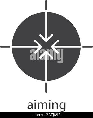 Aiming glyph icon. Silhouette symbol. All direction arrows. Negative space. Vector isolated illustration Stock Vector
