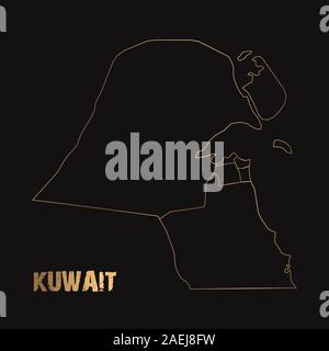 Kuwait map golden outline vector background. Perfect for invitation, backgrounds, poster, sticker, fabric, backdrop etc. Stock Vector