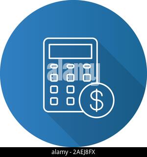 Calculations flat linear long shadow icon. Calculator with dollar sign. Financial planning. Vector outline symbol Stock Vector