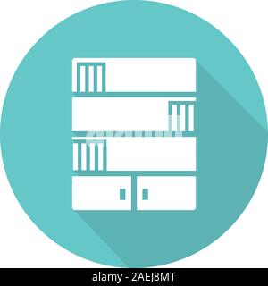 Bookcase flat design long shadow glyph icon. Bookshelves. Vector silhouette illustration Stock Vector