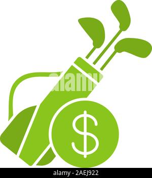 Golf equipment shop glyph icon. Silhouette symbol. Golf bag with clubs and dollar sign. Negative space. Vector isolated illustration Stock Vector