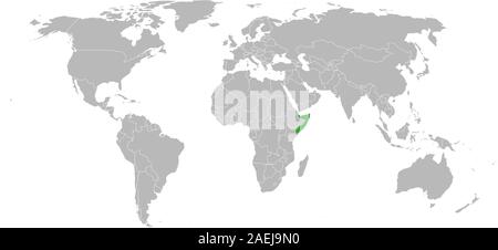 African country somalia highlighted with green color on world map vector background graphics design. Stock Vector
