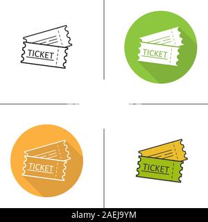 Tickets icon. Flat design, linear and color styles. Cinema, flight or sport event tickets. Isolated vector illustrations Stock Vector
