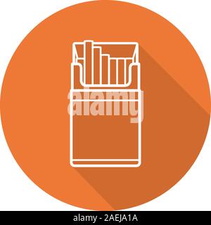 Open cigarette pack flat linear long shadow icon. Vector line symbol Stock Vector