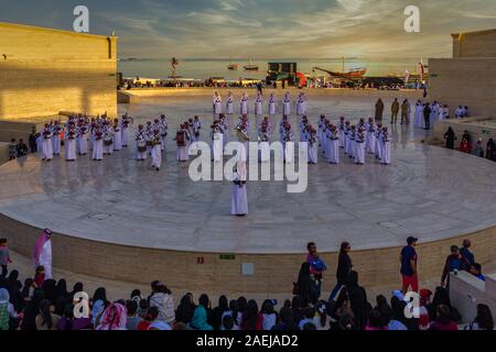 Qatar military national band celebrating Qatar national day in The Amphitheater in Katara Cultural Village Doha Qatar Stock Photo