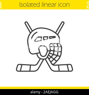 Ice hockey equipment linear icon. Thin line illustration. Crossed