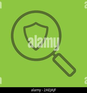 Antivirus program search color linear icon. Magnifying glass with protection shield. Thin line outline symbols on color background. Vector illustratio Stock Vector