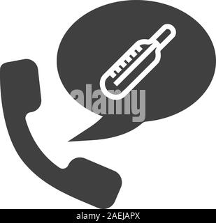 Phone call to hospital glyph icon. Silhouette symbol. Handset with thermometer inside speech bubble. Negative space. Vector isolated illustration Stock Vector