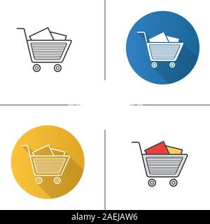Shopping cart with boxes icon. Flat design, linear and color styles. Isolated vector illustrations Stock Vector