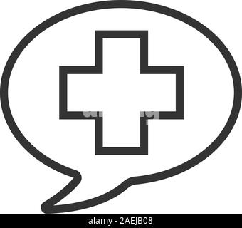 Talk about medicine linear icon. Thin line illustration. Medical consultation. Chat box with medical cross contour symbol. Vector isolated outline dra Stock Vector