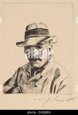 Lovis Corinth, Self-Portrait in a Straw Hat, Bust Length, 1913 Self-Portrait in a Straw Hat, Bust Length; 1913date Stock Photo