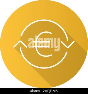 Euro exchange flat linear long shadow icon. Refund. Vector line symbol Stock Vector