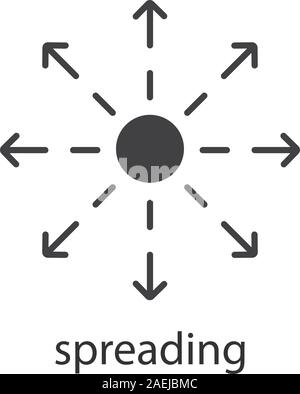 Spreading glyph icon. Silhouette symbol. Distribution abstract metaphor. Negative space. Vector isolated illustration Stock Vector