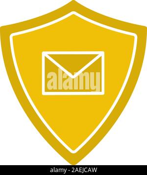 Email security glyph color icon. Sms message inside protection shield. Spam protection. Silhouette symbol on white background. Negative space. Vector Stock Vector