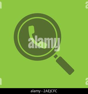 Magnifying glass with handset glyph color icon. Silhouette symbol. Phone contacts search. Negative space. Vector isolated illustration Stock Vector