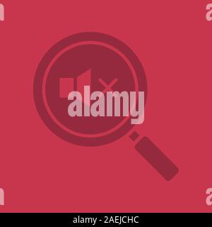 Magnifying glass with loudspeaker glyph color icon. Silhouette symbol. Sound off. Negative space. Vector isolated illustration Stock Vector