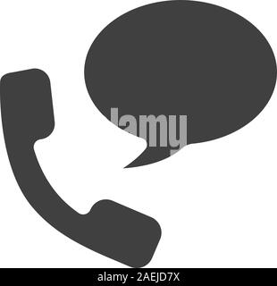 Phone talk glyph icon. Silhouette symbol. Handset with chat box. Negative space. Vector isolated illustration Stock Vector