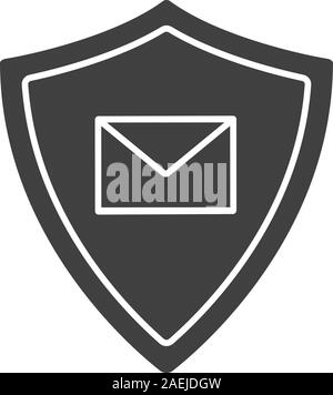 Email security glyph icon. Silhouette symbol. Sms message inside protection shield. Spam protection. Negative space. Vector isolated illustration Stock Vector