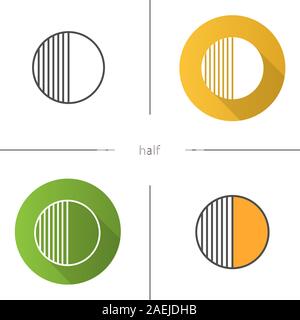 Half symbol icon. Flat design, linear and color styles. Half hatched abstract metaphor. Isolated vector illustrations Stock Vector