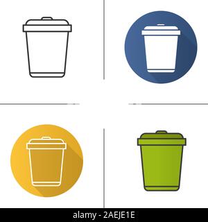 Recycle bin icon. Flat design, linear and color styles. Wastebasket. Isolated vector illustrations Stock Vector
