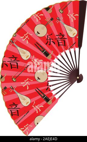 Chinese music folding fan, vector isolated illustration Stock Vector