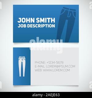Business card print template with skinny jeans logo. Women's pants shop. Stationery design concept. Vector illustration Stock Vector