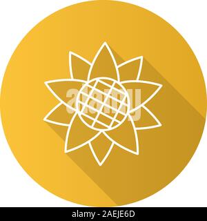 Sunflower head flat linear long shadow icon. Vector outline symbol Stock Vector