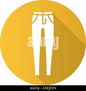 Women's skinny jeans. Flat design long shadow glyph icon. Trousers. Vector silhouette illustration Stock Vector