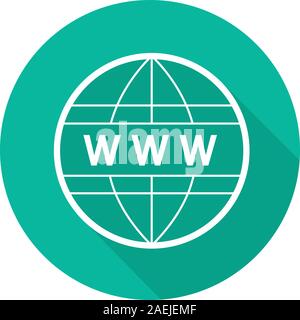 Global network flat linear long shadow icon. Internet connection. Www globe. Vector outline symbol Stock Vector