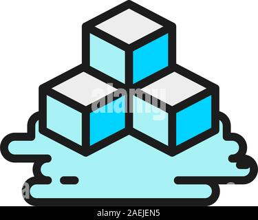 Three ice cubes flat color line icon. Isolated on white background Stock Vector