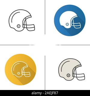 American football helmet icon. Flat design, linear and color styles. Isolated vector illustrations Stock Vector