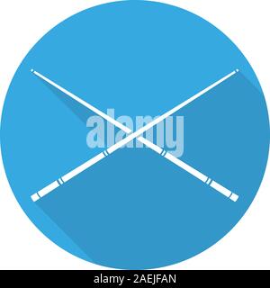 Crossed billiard cues. Flat design long shadow glyph icon. Vector silhouette illustration Stock Vector
