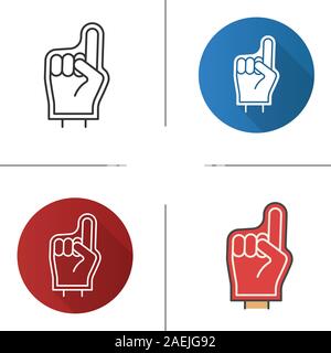 Foam finger icon. Flat design, linear and color styles. Sport fans hand. Isolated vector illustrations Stock Vector