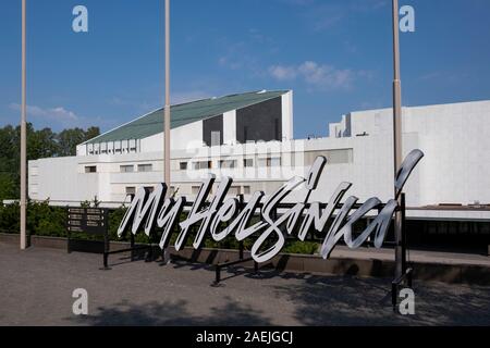 The My Helsinki sign in front of Finland Hall, Helsinki, Uusimaa, Finland, Scandinavia, Europe Stock Photo