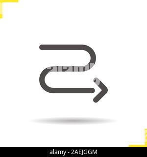 Direction arrow glyph icon. Drop shadow direction silhouette symbol. Winding arrow. Negative space. Vector isolated illustration Stock Vector