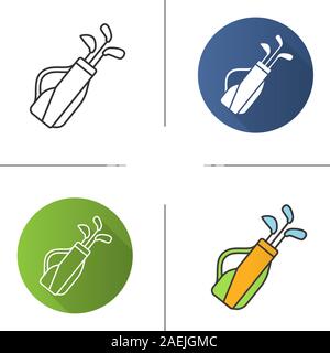 Golf bag icon. Flat design, linear and color styles. Golf clubs in bag. Isolated vector illustrations Stock Vector