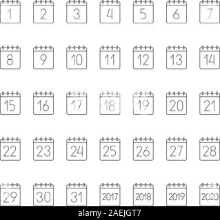 Month calendar linear icons set. Dates. Days of months Thin line contour symbols. 2017, 2018, 2019, 2020 yearly calendars. Isolated vector outline ill Stock Vector