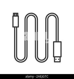 Mini USB cable linear icon. Thin line illustration. Contour symbol. Vector isolated outline drawing Stock Vector